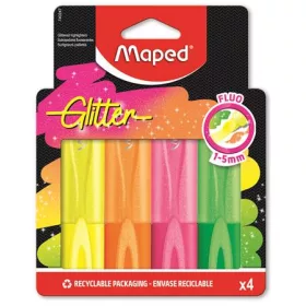   Szövegkiemelő készlet, 1-5 mm, MAPED "Glitter Fluo Peps", vegyes fluoreszkáló színek