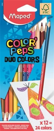Színes ceruza készlet, kétvégű, háromszögletű, MAPED "Color'Peps Duo", 24 különböző szín