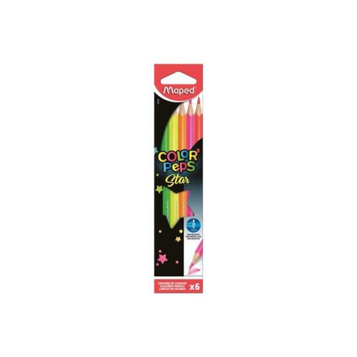 Színes ceruza készlet, háromszögletű, MAPED "Color'Peps Star Fluo", 6 különböző szín