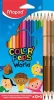 Színes ceruza készlet, háromszögletű, MAPED "Color'Peps World", 12 különböző szín + 3 kétvégű bőrtónus ceruza