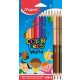 Színes ceruza készlet, háromszögletű, MAPED "Color'Peps World", 12 különböző szín + 3 kétvégű bőrtónus ceruza