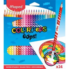 Színes ceruza készlet, háromszögletű, radírozható, MAPED "Color'Peps Oops", 24 különböző szín