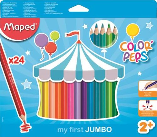 Színes ceruza készlet, háromszögletű, vastag, MAPED "Jumbo", 24 különböző szín
