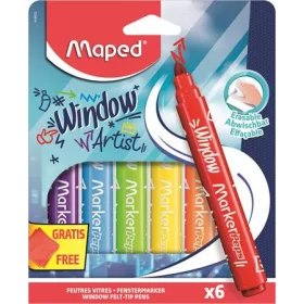 Ablakfilc készlet, vastag, törlőkendővel, 5 mm, MAPED "Marker'Peps", 6 különböző szín