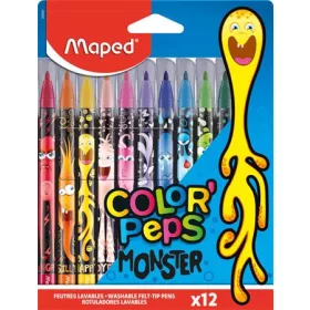 Filctoll készlet, 2,8 mm, kimosható, MAPED "Color'Peps Monster" 12 különböző szín