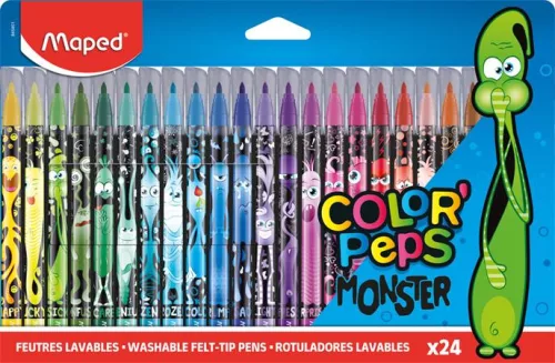 Filctoll készlet, 2,8 mm, kimosható, MAPED "Color'Peps Monster" 24 különböző szín