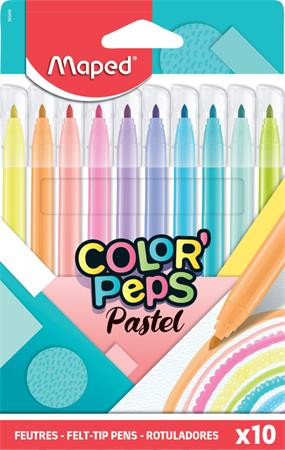 Filctoll készlet, 2,8 mm, kimosható, MAPED  "Color'Peps Pastel", 10 különböző pasztell szín