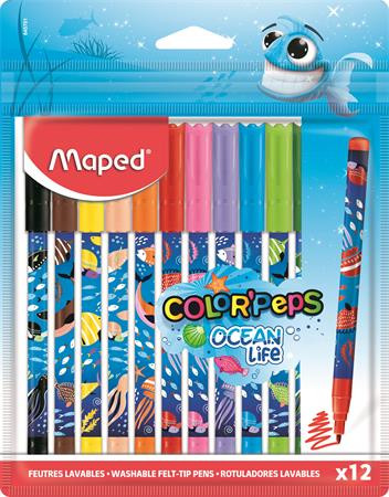 Filctoll készlet, 2 mm, kimosható, MAPED "Color'Peps Ocean Life", 12 különböző szín