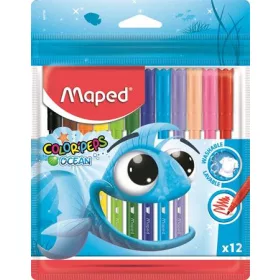 Filctoll készlet, 2 mm, kimosható, MAPED "Color'Peps Ocean", 12 különböző szín