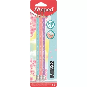Grafitceruza radírral, HB, háromszögletű, MAPED "Black'Peps Pastel", vegyes pasztell színek