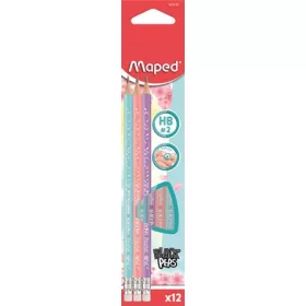 Grafitceruza radírral, HB, háromszögletű, MAPED "Black'Peps Pastel", vegyes pasztell színek