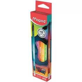Grafitceruza radírral, HB, háromszögletű, MAPED "Black'Peps Energy", 6 különböző minta