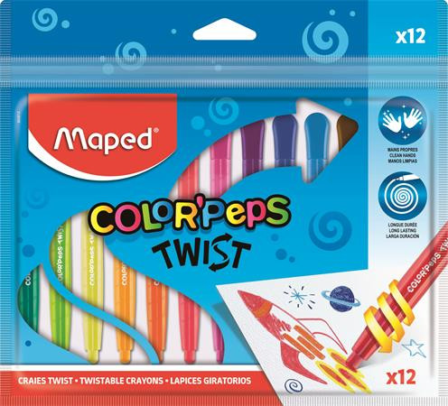 Zsírkréta, kitekerhető, MAPED "Color'Peps", 12 különböző szín