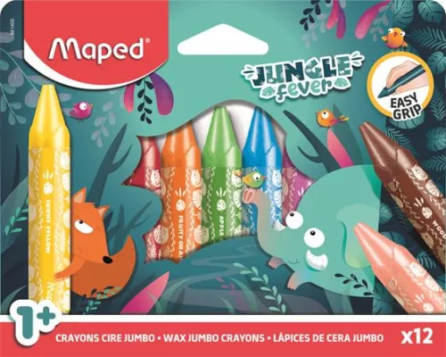 Zsírkréta, vastag, MAPED "Jungle Fever", 12 különböző színben