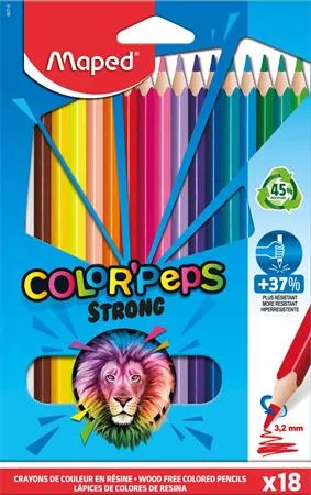 Színes ceruza készlet, háromszögletű, MAPED "Color'Peps Strong", 18 különböző szín