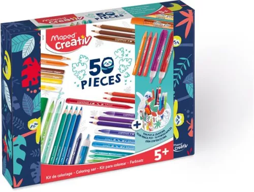 Színezőkészlet, írószertartóval, 50 darabos, MAPED CREATIV
