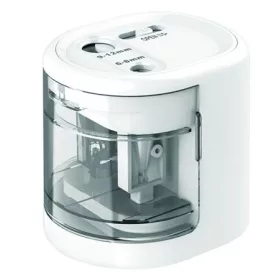   Hegyező, kétlyukú, asztali, elemes, USB töltővel, RAPESCO"PS12-USB", fehér