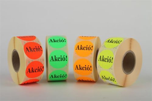 Etikett, 38 mm kör, "AKCIÓ" felirattal, 1000 etikett/tekercs, narancs