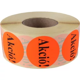 Etikett, 38 mm kör, "AKCIÓ" felirattal, 1000 etikett/tekercs, piros