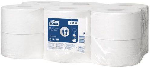 Toalettpapír, T2 rendszer, 2 rétegű, 19, 5 cm átmérő, Advanced, TORK "Mini Jumbo", fehér