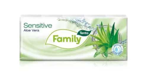 Papír zsebkendő, 3 rétegű, 10x10 db, TENTO "Family", aloe vera