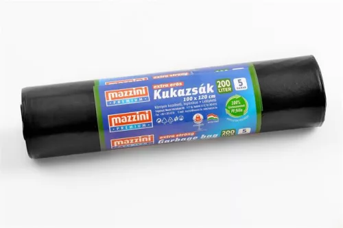 Nagykukazsák, extra erős, 200 l, 5 db, 100x120 cm, 40 µ, MAZZINI "Premium", fekete