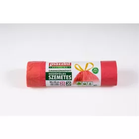 Szemeteszsák, újrahasznosított, húzófüles, 25 l, 20 db, 50x55 cm, 16 µ, MAZZINI, piros