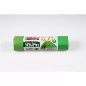   Szemeteszsák, újrahasznosított, húzófüles, 40 l, 15 db, 55x62 cm, 16 µ, MAZZINI, zöld