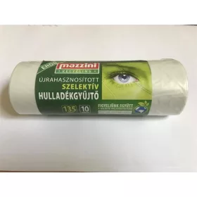   Szemeteszsák, szelektív hulladékhoz, újrahasznosított, erős, 135 l, 10 db, 70x110 cm, 25 µ, MAZZINI, átlátszó