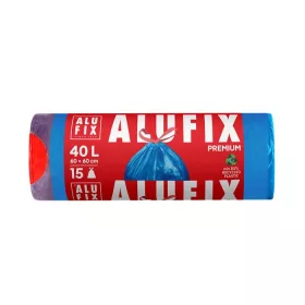   Szemeteszsák, zárószalagos, 40 l, 15 db, 60x60 cm, 20 µ, ALUFIX, kék