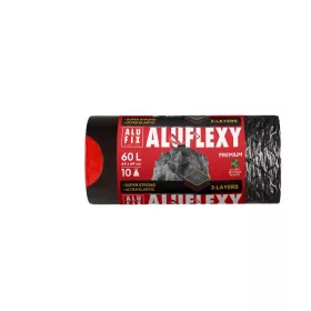   Szemeteszsák, zárószalagos, 60 l, 10 db, 64x69 cm, 33 µ, ALUFIX "Aluflexy", fekete