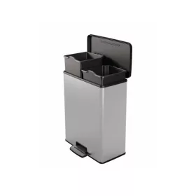   Pedálos szemetes, újrahasznosított műanyag, kivehető vödörrel, 2x26 l, CURVER "Deco bin duo", fekete/ezüst