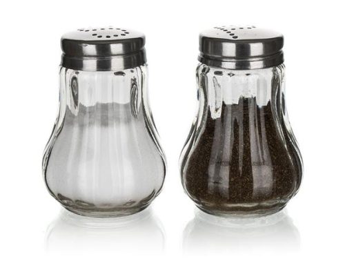 Asztali só-, borsszóró készlet, üveg és inox, 2 db, 7 cm "Mono"