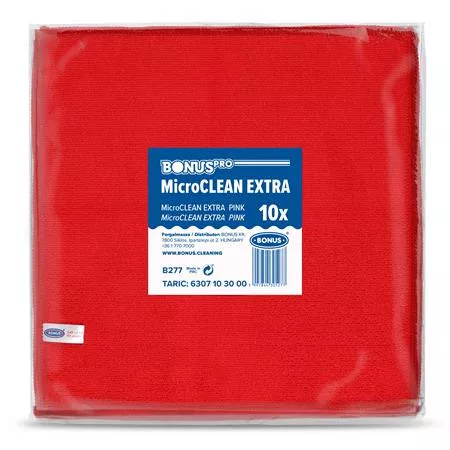 Törlőkendő, mikroszálas, univerzális, 10 db, 40x40 cm, BONUS "MicroCLEAN Extra", piros
