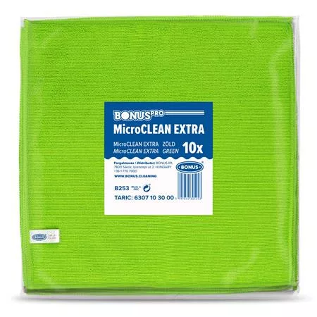 Törlőkendő, mikroszálas, univerzális, 10 db, 40x40 cm, BONUS "MicroCLEAN Extra", zöld