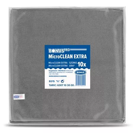 Törlőkendő, mikroszálas, univerzális, 10 db, 40x40 cm, BONUS "MicroCLEAN Extra", szürke