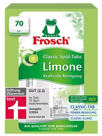 Mosogatógép tabletta, 70 db, FROSCH, zöldcitrom