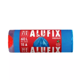   Szemeteszsák, zárószalagos, 60 l, 15 db, 64x71 cm, 26 µ, ALUFIX, kék