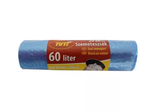 Szemeteszsák, 60 l, 20 db, 55x65 cm, 9 µ, TUTI, kék