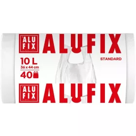 Szemeteszsák, köthető füllel, 10 l, 40 db, 36x44 cm, 10 µ, ALUFIX, fehér