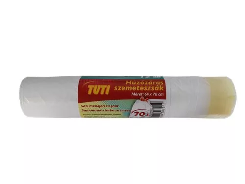 Szemeteszsák, zárószalagos, 70 l, 15 db, 64x70 cm, 19 µ, TUTI, fehér