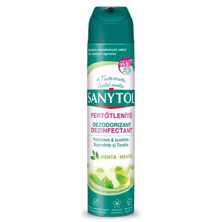 Légfrissítő, fertőtlenítő, 300 ml, SANYTOL, menta