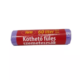 Szemeteszsák, köthető füles, 60 l, 16 db, 60x75 cm, 18 µ, TUTI, lila