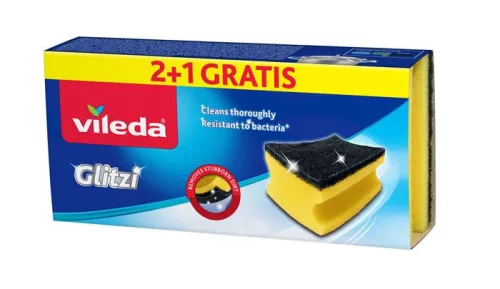 Súrolószivacs, 2+1 db, antibakteriális, VILEDA "Glitzi", sárga
