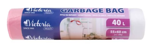Szemeteszsák, zárószalagos, 40 l, 15 db, 55x60 cm, VICTORIA FACILITY