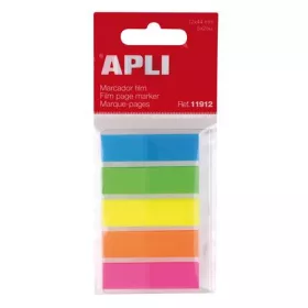 Jelölőcímke, műanyag, 5x25 lap, 12x45 mm, APLI, 5 szín