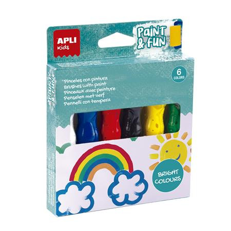 Tempera készlet, ecsetvégű tubusban, APLI Kids "Paint&Fun", 6 különböző szín
