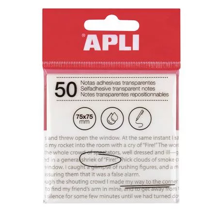 Öntapadó jegyzettömb, átlátszó, vízálló, 75x75 mm, 50 lap, APLI, víztiszta