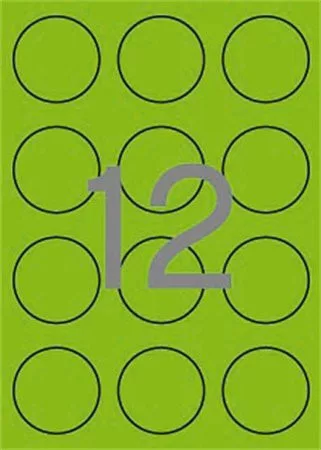 Etikett, 60 mm kör, színes, APLI, neon zöld, 240 etikett/csomag