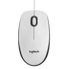   Egér, vezetékes, optikai, normál méret, USB, LOGITECH "M100", fehér